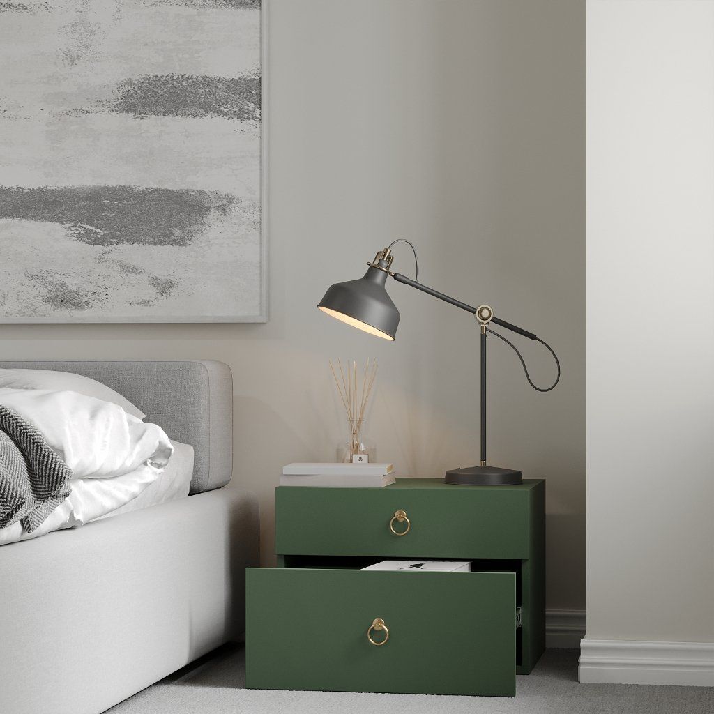 HAPPY FURNITURE , Táp đầu giường 2 hộc kéo - WESLEY , THK_049 , 56cm x 40cm x 40cm
