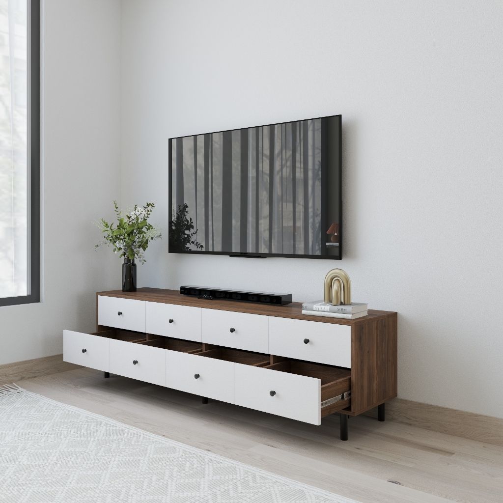 HAPPY FURNITURE , Kệ TV 8 ngăn kéo - LIVIK, KTV_084 , 180cm x 40cm x 52cm DxRxC