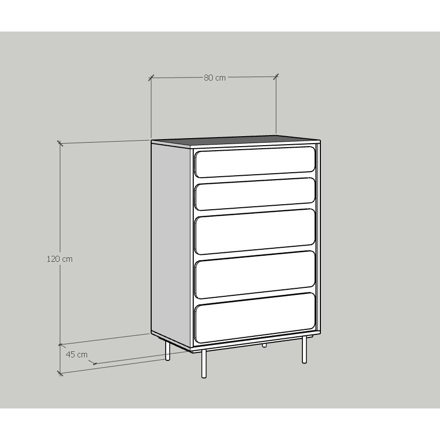 HAPPY FURNITURE , Tủ đựng đồ 5 ngăn kéo chân sắt - SWEETY , THK_082 , 80cm x 45cm x 120cm