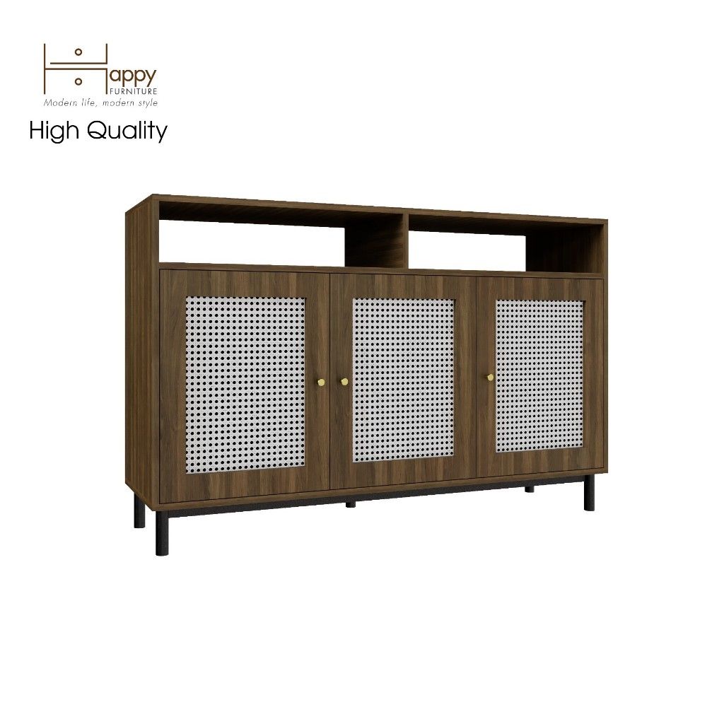 HAPPY FURNITURE , Tủ lưu trữ 3 cửa mở chân sắt - ROTAN , TCM_134 , 140cm x 40cm x 90cm