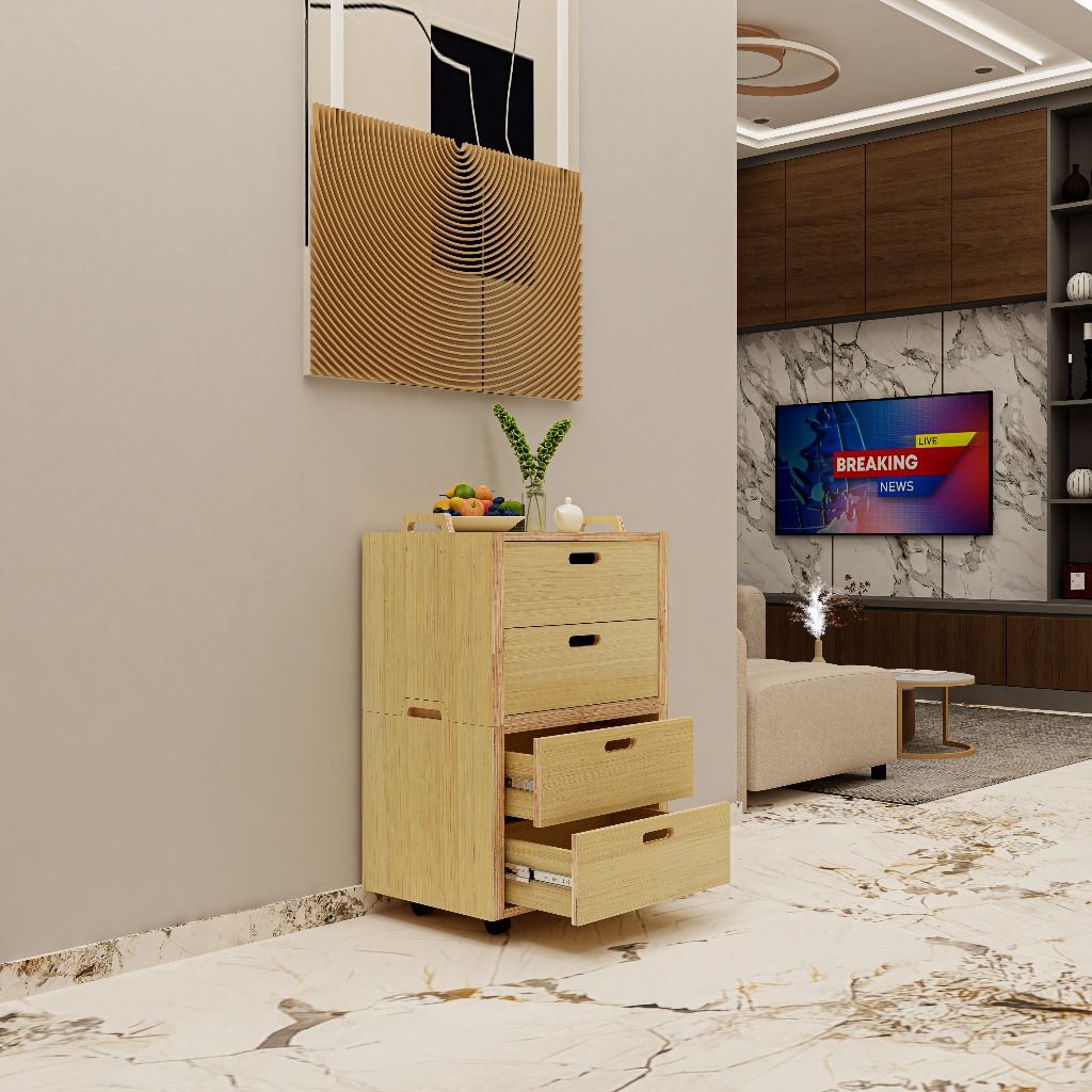 HAPPY FURNITURE , Gỗ tự nhiên , Tủ lưu trữ 4 ngăn kéo gỗ Plywood - GAMOR , THK_204 , 60cm x 40cm x 90cm DxRxC