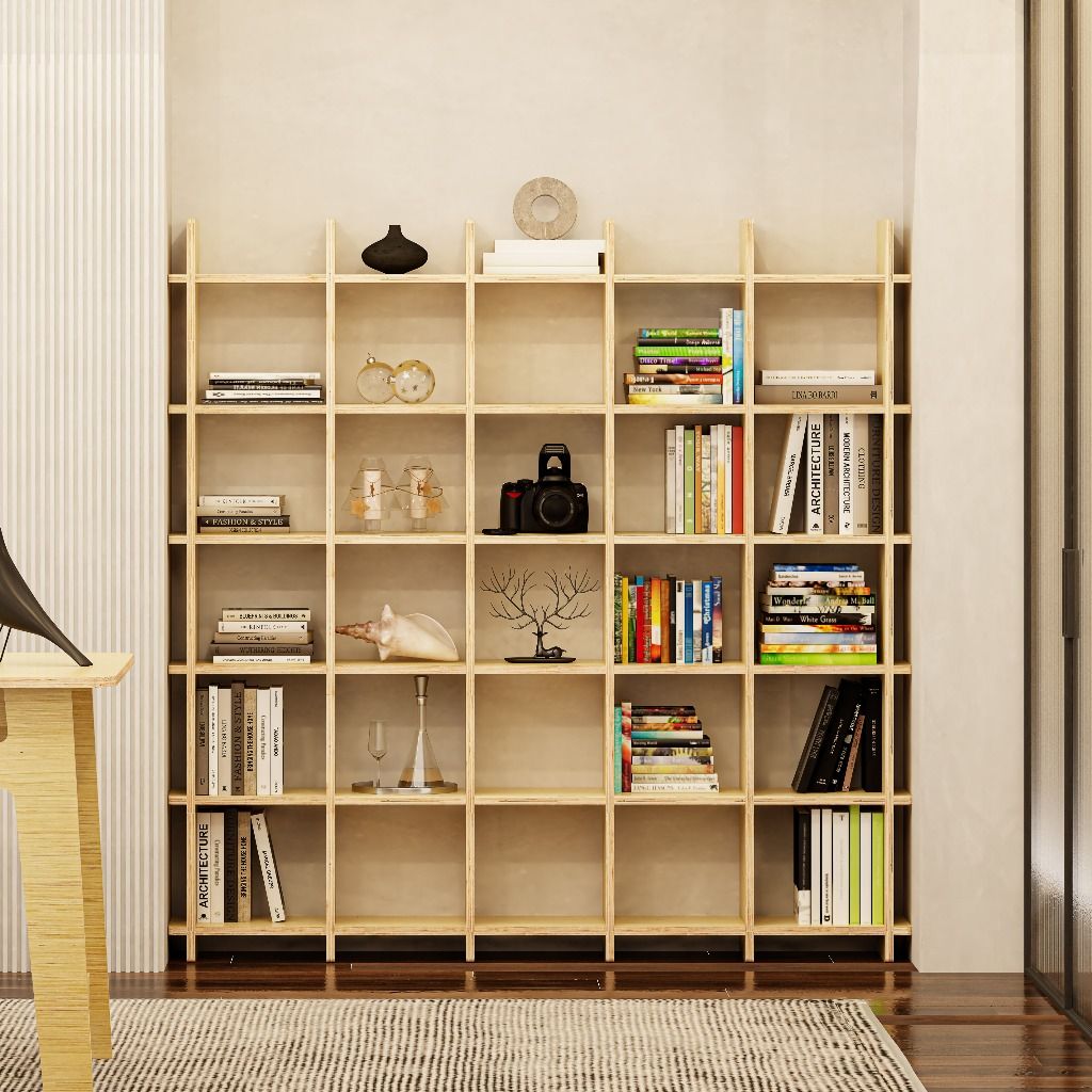 HAPPY FURNITURE , Gỗ tự nhiên , Kệ sách 5x5 gỗ Plywood - SANARI , KSA_064 , 160cm x 24cm x 160cm DxRxC