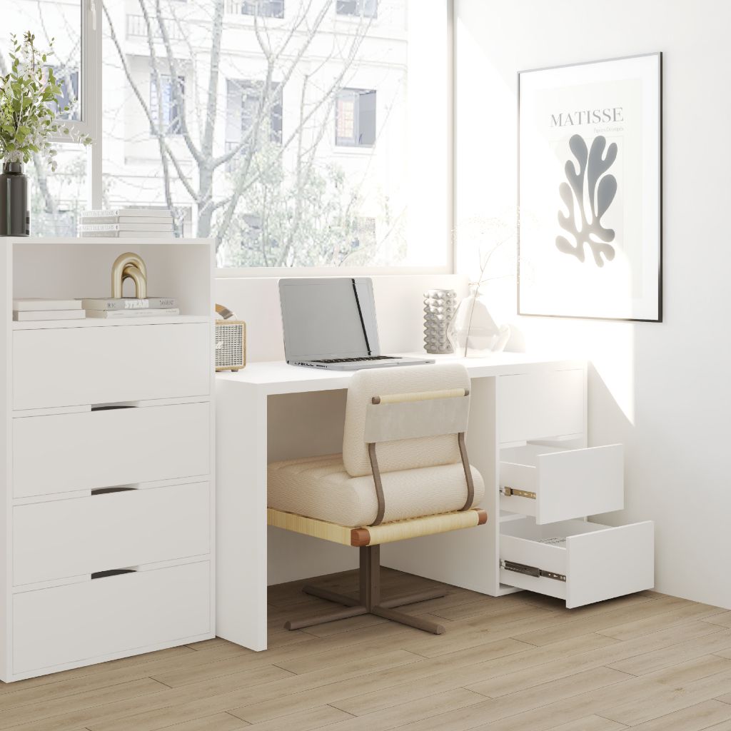 HAPPY FURNITURE ,Bàn làm việc 3 ngăn kéo - LAYLA , BAN_165 , 140cm x 59cm x 75cm DxRxC