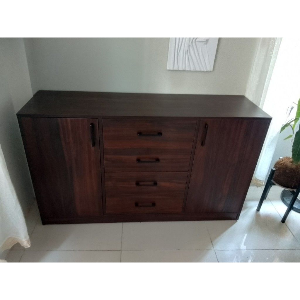 HAPPY FURNITURE , HEINEE - Tủ lưu trữ 2 cửa mở 4 ngăn kéo, TLT_037 , 140cm x 40cm x 82cm DxRxC, sản phẩm phổ thô