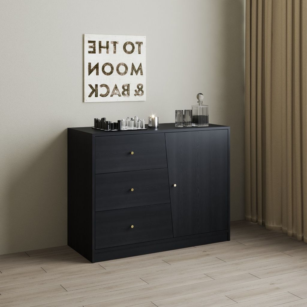 HAPPY FURNITURE , Tủ lưu trữ 3 ngăn kéo 1 cửa mở - DALEY ,TLT_075 , 100cm x 45cm x 78cm DxRxC