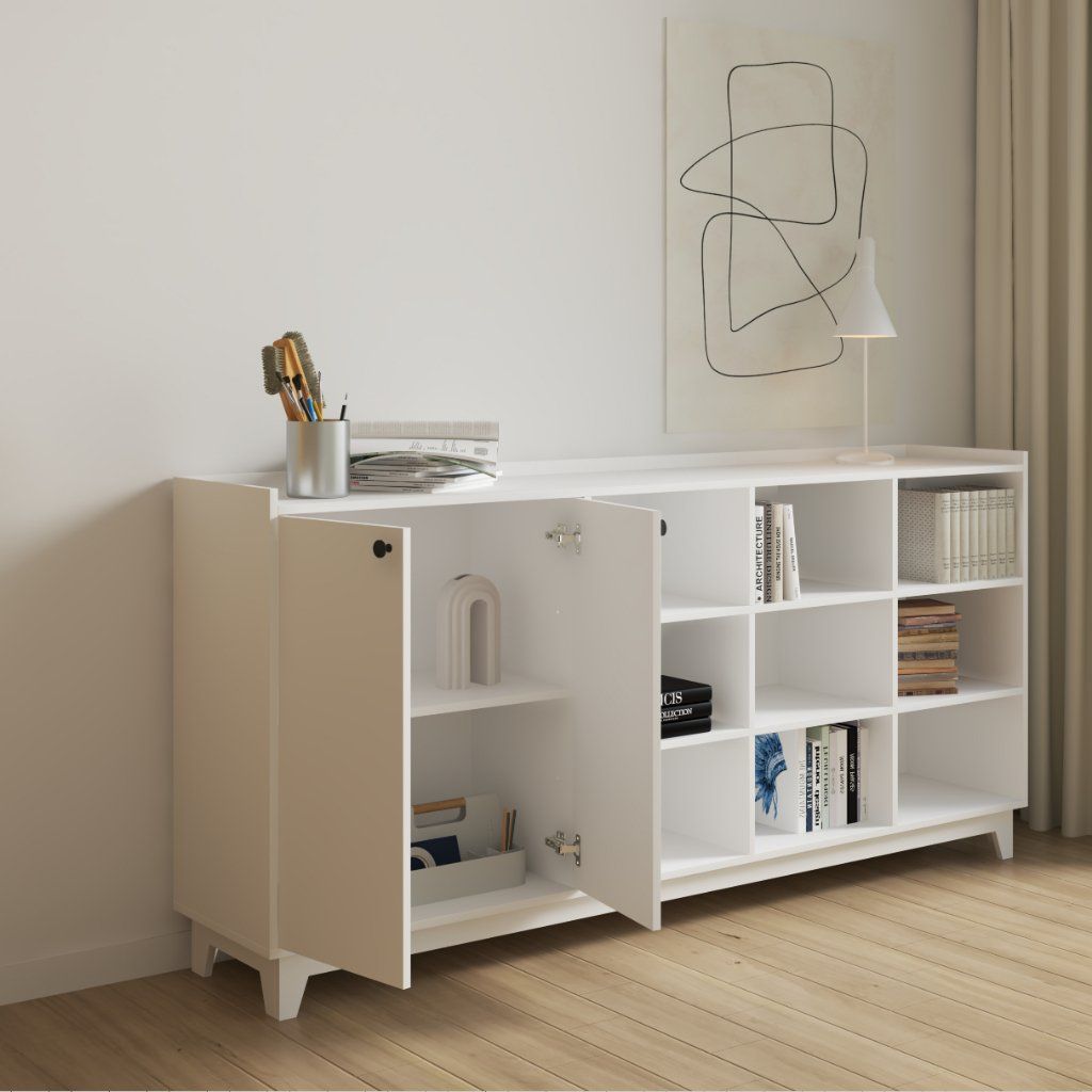 HAPPY FURNITURE , Tủ lưu trữ 2 cửa mở 9 ngăn - KINA , TCM_041 , 200cm x 40cm x 96cm