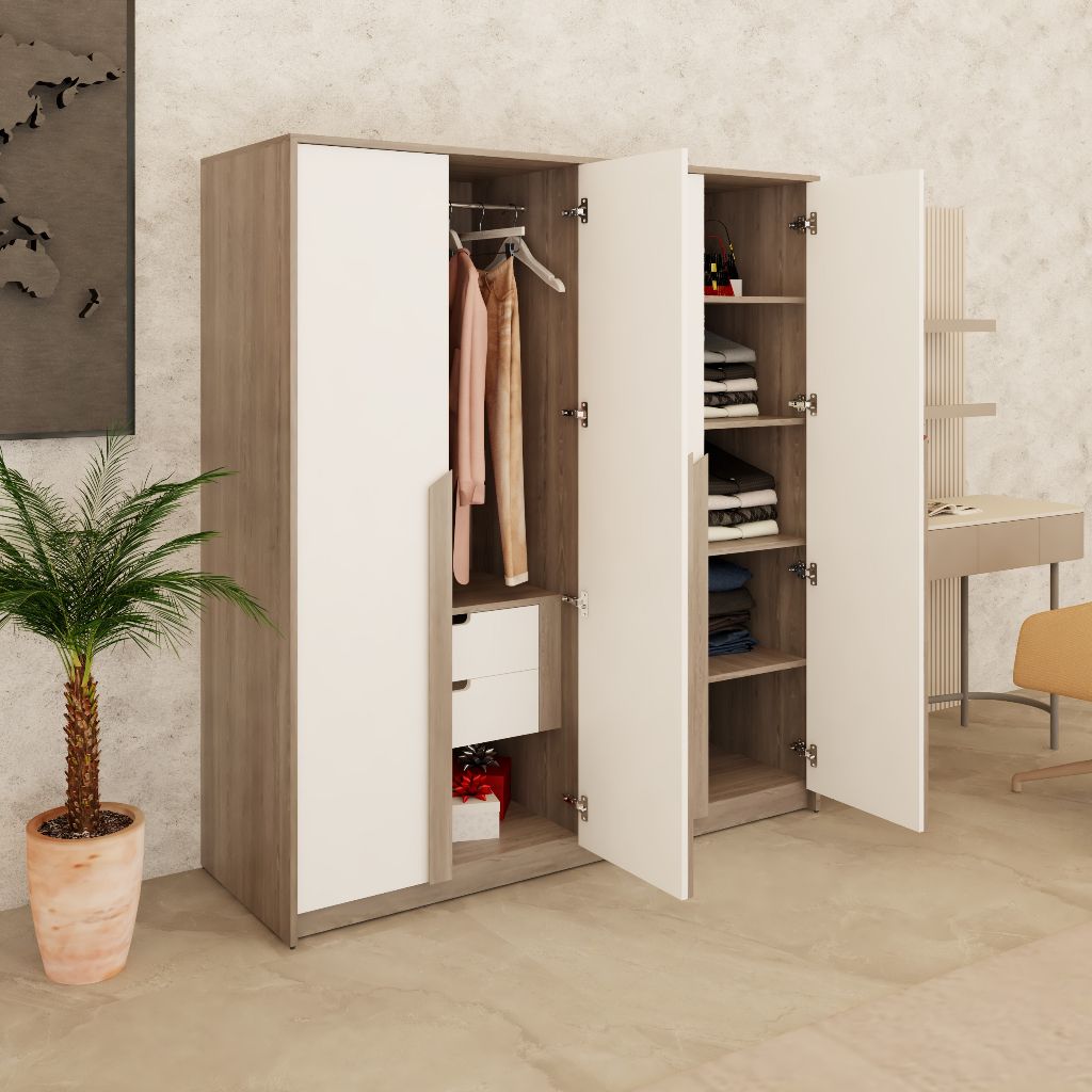 HAPPY FURNITURE , Tủ quần áo 4 cánh mở - PONIX , TCM_114 , 160cm x 54cm x 176cm