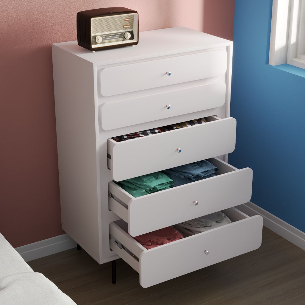 HAPPY FURNITURE , Tủ đựng đồ 5 ngăn kéo chân sắt - SWEETY , THK_082 , 80cm x 45cm x 120cm