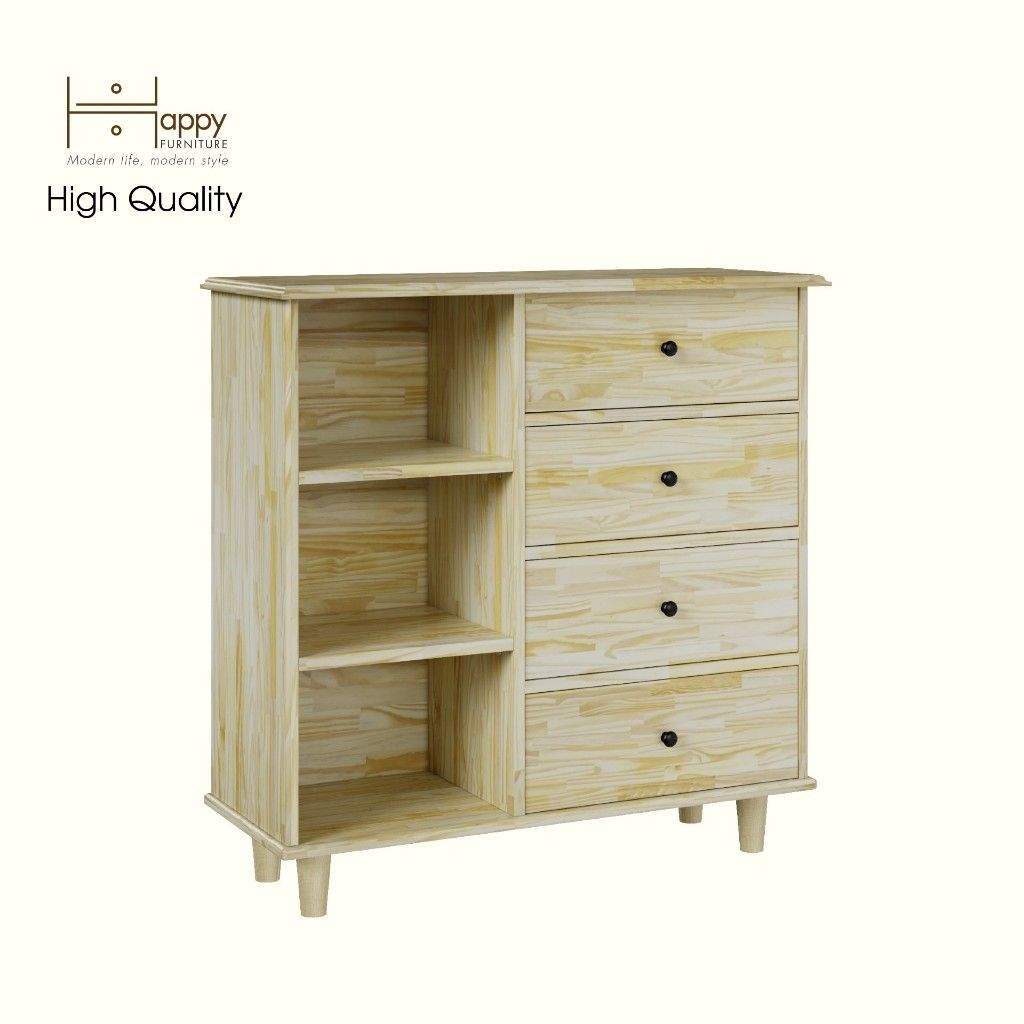 HAPPY FURNITURE , Gỗ tự nhiên , Tủ lưu trữ 4 ngăn kéo - FARAH , THK_183 , 90cm x 35cm x 90 cm