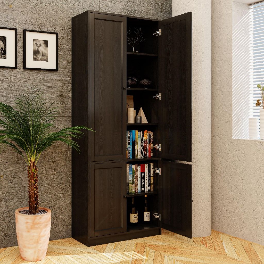 HAPPY FURNITURE , MATTA - Kệ sách 6 tầng 4 cửa mở , KSA_070 , 80cm x 28cm x 200cm DxRxC