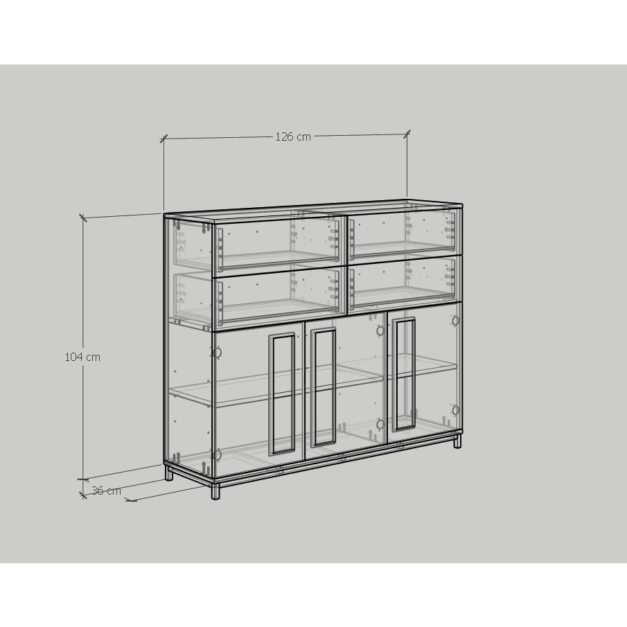 HAPPY FURNITURE , Tủ lưu trữ 4 ngăn kéo 3 cửa mở chân sắt - LOUIS , THK_060 , 126cm x 36cm x 104cm