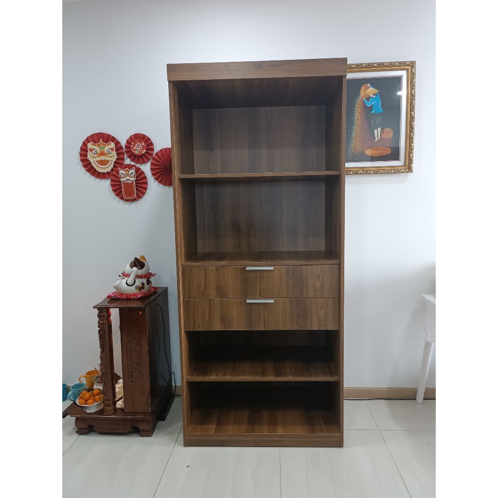 HAPPY FURNITURE , kệ sách 6 tầng 2 ngăn kéo - CATY , KSA_005 , 90cm x 55cm x 207cm
