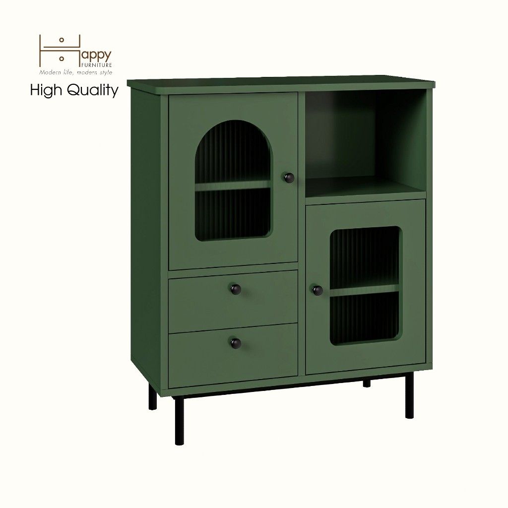 HAPPY FURNITURE , Tủ lưu trữ cửa kính 2 cửa mở Chân sắt - SISEEL , TLT_010 , 70cm x 32cm x 82cm