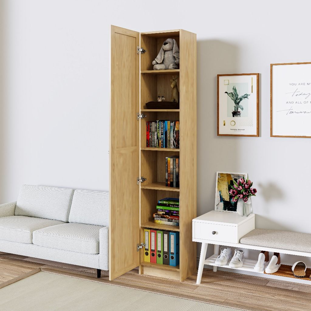 HAPPY FURNITURE , Kệ sách 6 tầng 1 cửa mở - CATY , KSA_053 , 40cm x 30cm x 202cm