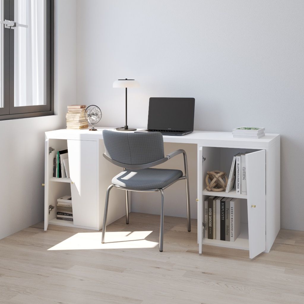 HAPPY FURNITURE , Bàn làm việc 4 cửa mở - DALEY , BAN_157 , 180cm x 59cm x 75cm DxRxC