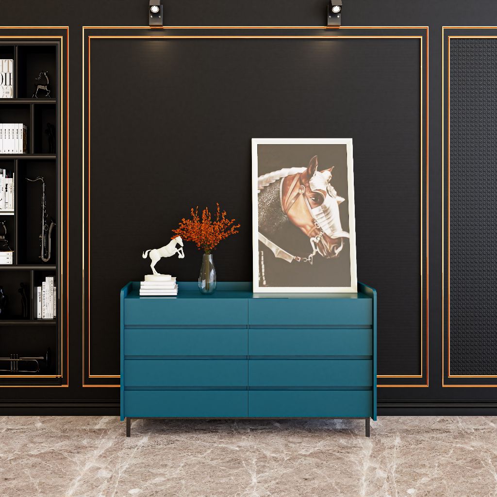 HAPPY FURNITURE , Tủ lưu trữ 8 ngăn kéo chân sắt - LAVIA , THK_156 , 140cm x 45cm x 82cm
