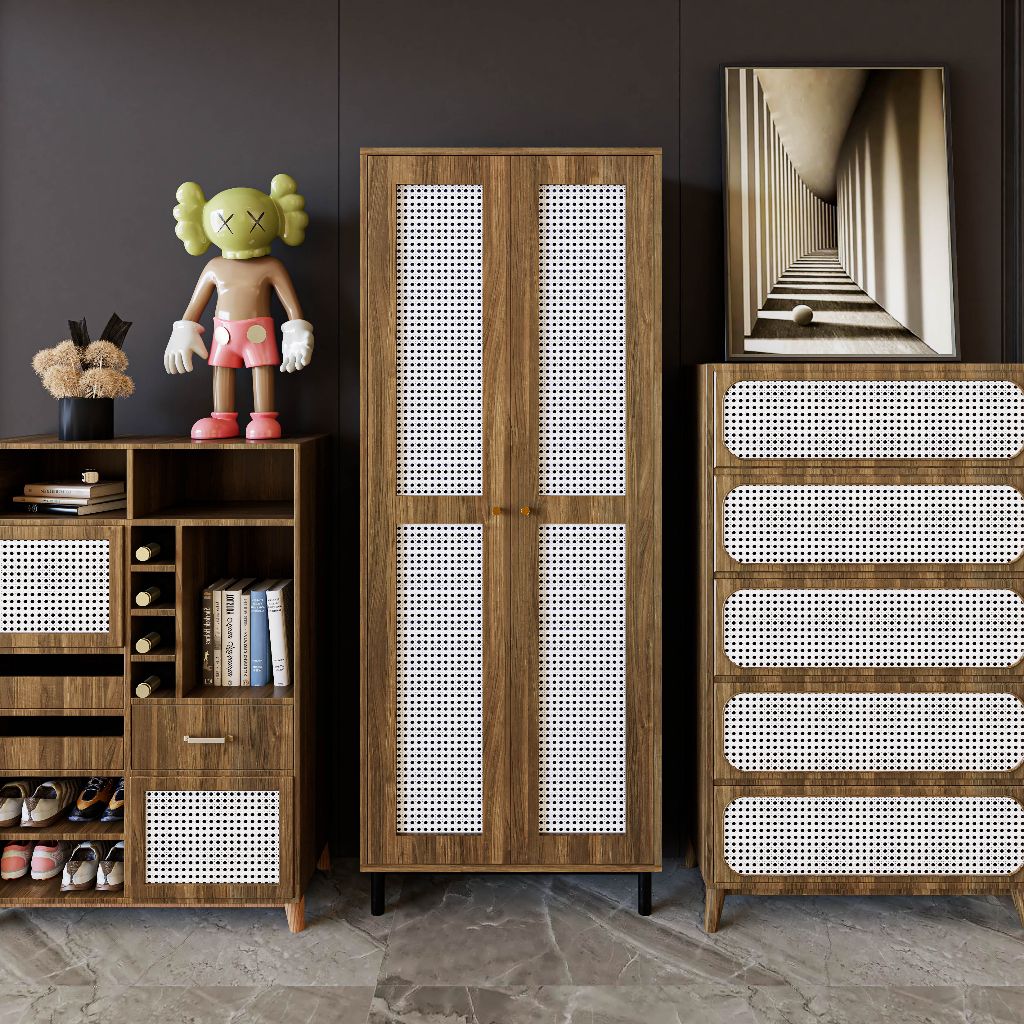 HAPPY FURNITURE , Tủ sách 2 cửa mở chân sắt - ROTAN , TCM_136 , 70cm x 30cm x 180cm