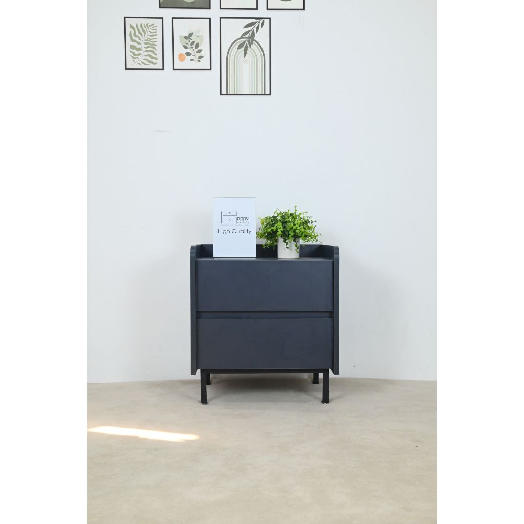 HAPPY FURNITURE , Táp đầu giường 2 ngăn kéo chân sắt - LAVIA , THK_153 , 50cm x 40cm x 54cm