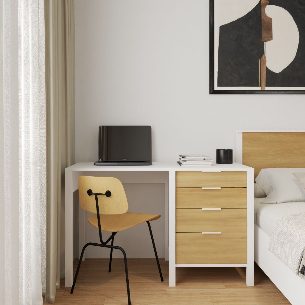 HAPPY FURNITURE , Bàn làm việc 4 ngăn kéo - MOKA, BAN_133 , 120cm x 59cm x 75cm DxRxC