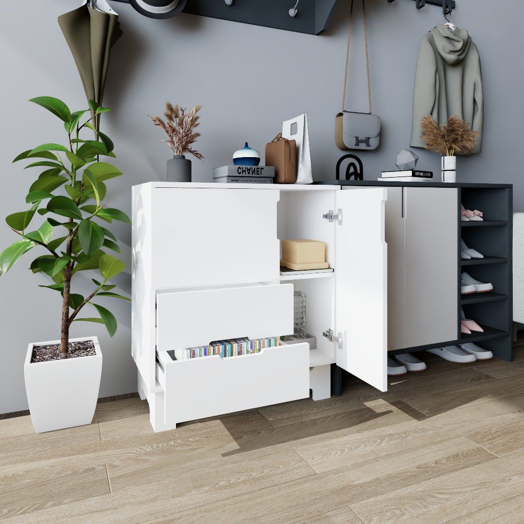 HAPPY FURNITURE , Tủ lưu trữ 2 cánh mở 2 ngăn kéo - MOLLY , TCM_104 , 72cm x 40cm x 82cm