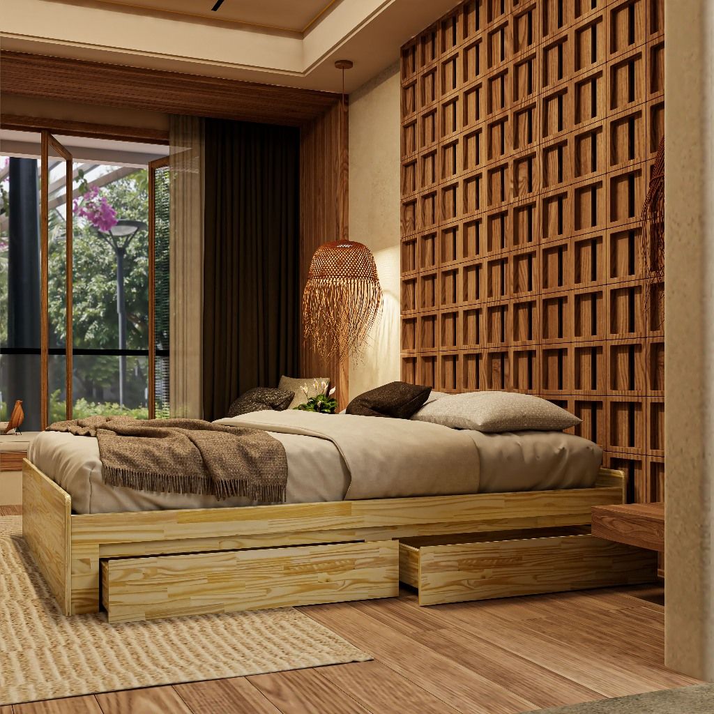 HAPPY FURNITURE , Gỗ tự nhiên , Giường ngủ 2 ngăn kéo - GALI , GNG_174 GNG_175 GNG_176 GNG_177 , 204cm x 36cm