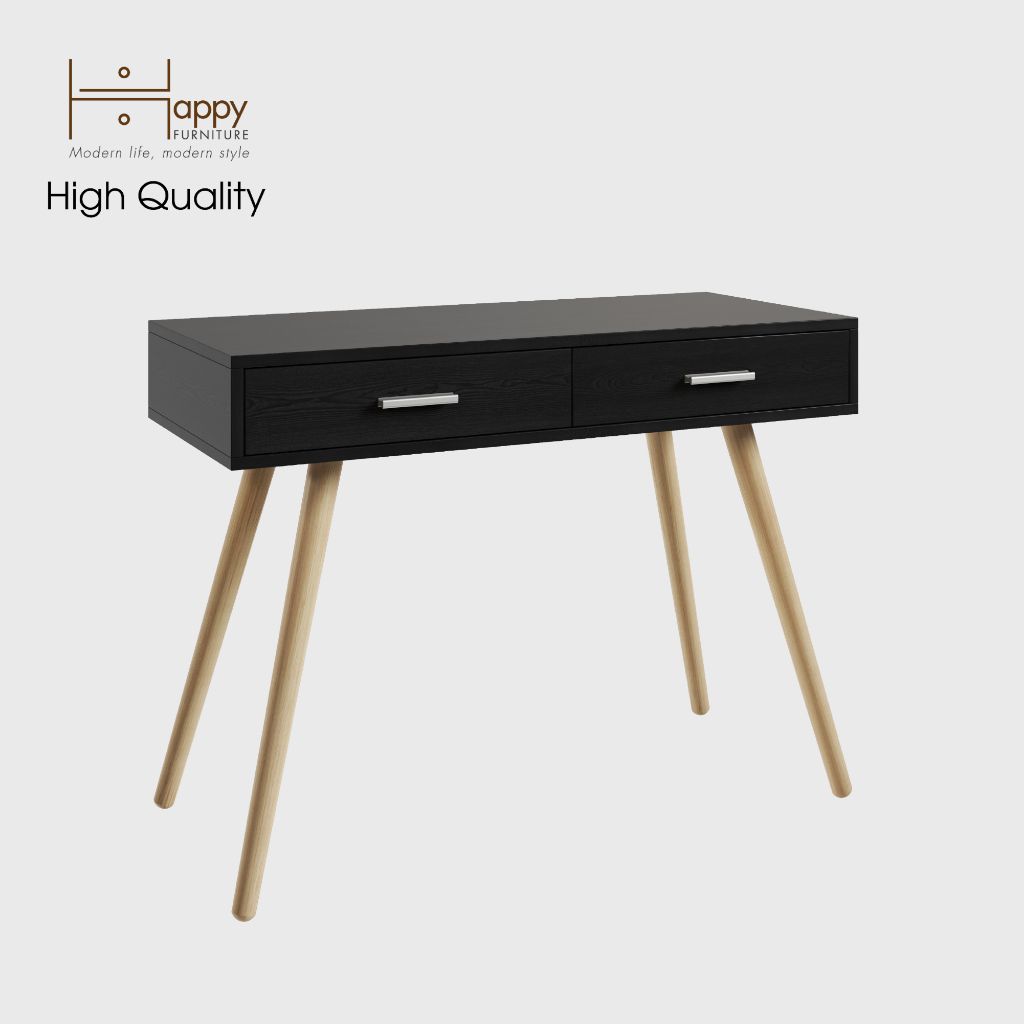 HAPPY FURNITURE , Bàn trang điểm 2 ngăn kéo chân gỗ chéo - OSRI , BAN_004 , 100cm x 45cm x 75cm