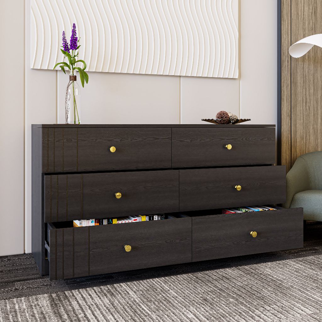HAPPY FURNITURE , Tủ lưu trữ 6 ngăn kéo - JOVIE , THK_152 , 140cm x 45cm x 75cm