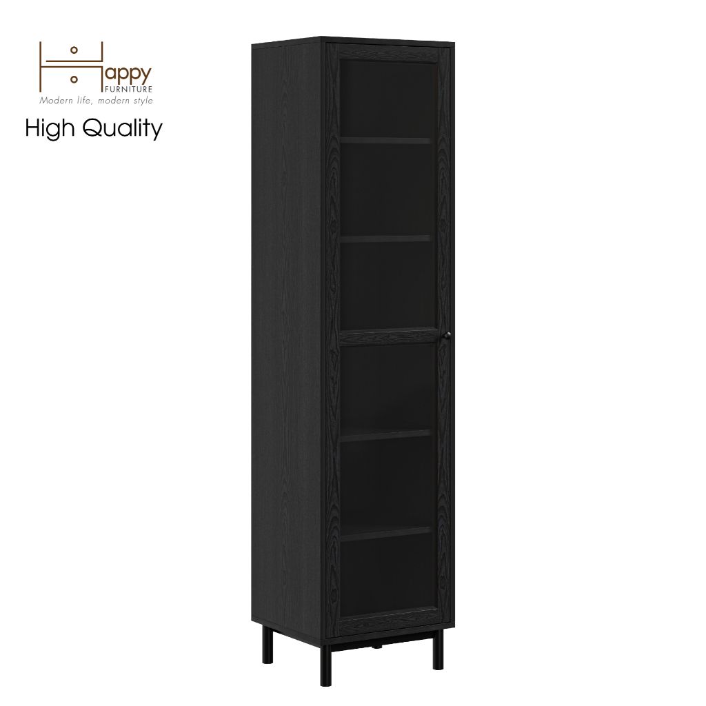 HAPPY FURNITURE , Kệ sách 6 tầng cửa kính size nhỏ chân sắt - CATY , KSA_018 , 45cm x 40cm x 180cm