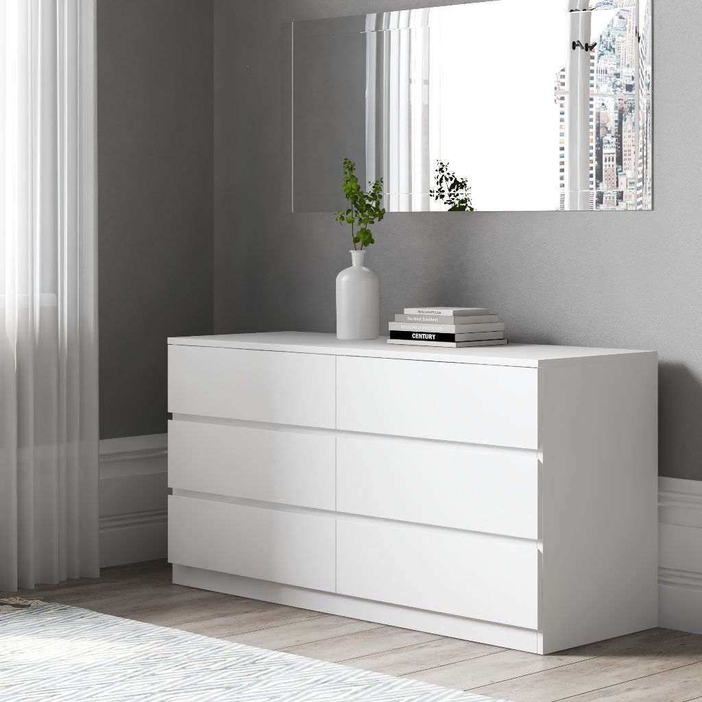 HAPPY FURNITURE , Tủ lưu trữ 6 ngăn kéo - OLA , THK_087 , 128cm x 45cm x 66cm