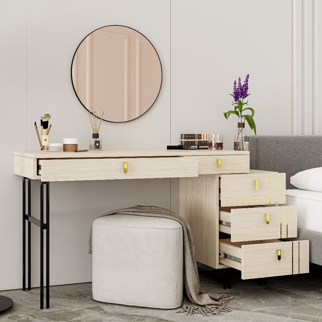 HAPPY FURNITURE , Gỗ tự nhiên , Bàn làm việc 5 ngăn kéo chân sắt - JOCASTA , BAN_092 , 120cm x 45cm x75cm