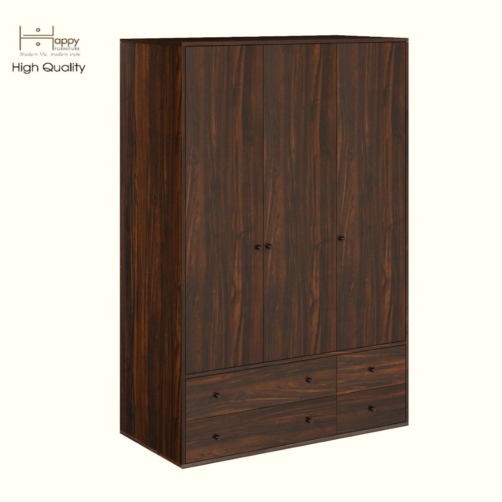 HAPPY FURNITURE , ZACY - Tủ quần áo 3 cửa mở 4 ngăn kéo, TCM_208 , 120cm x 59cm x 180cm DxRxC, Sản phẩm phổ thông