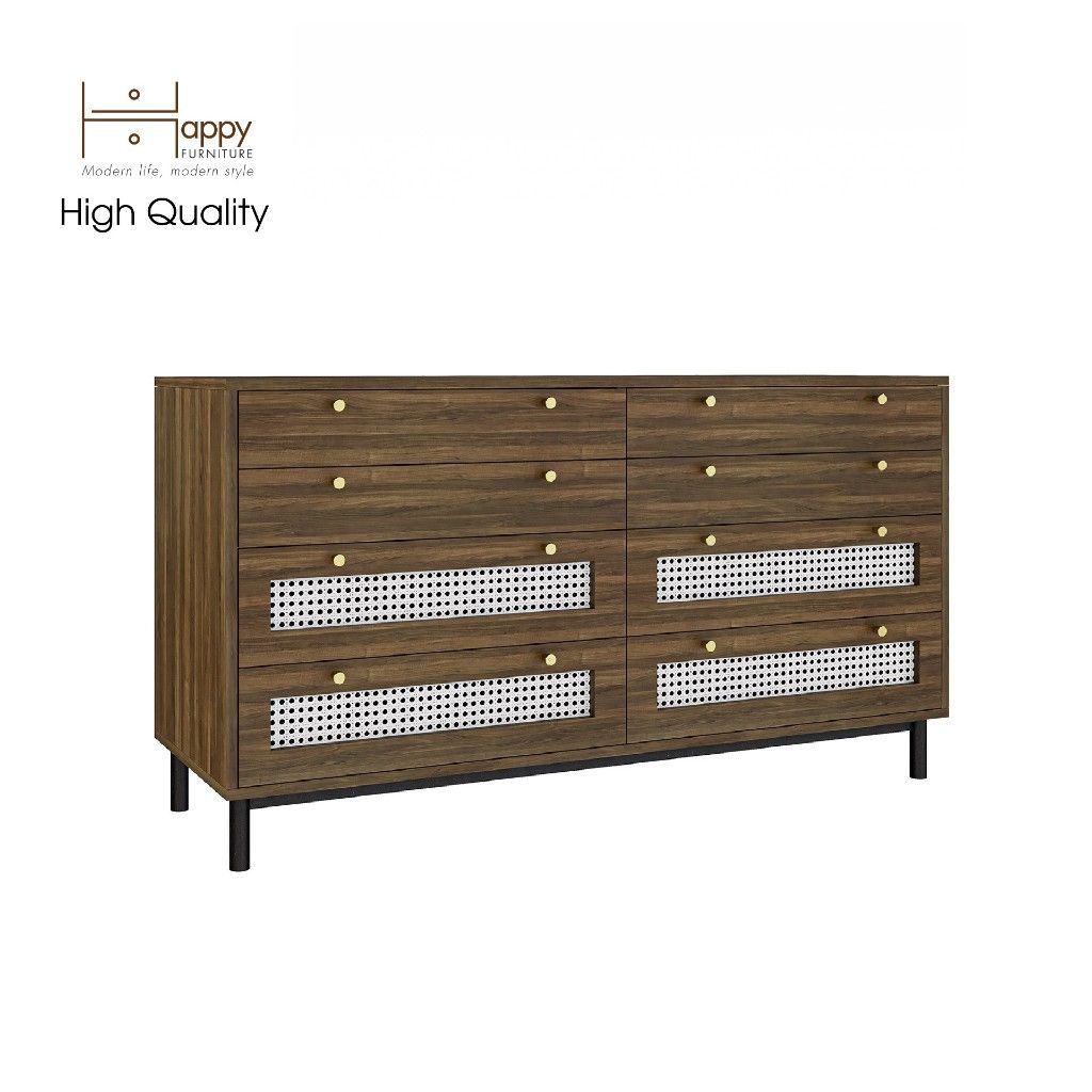 HAPPY FURNITURE , Tủ đựng đồ 8 ngăn kéo chân sắt - ROTAN , THK_129 , 140cm x 45cm x 76cm