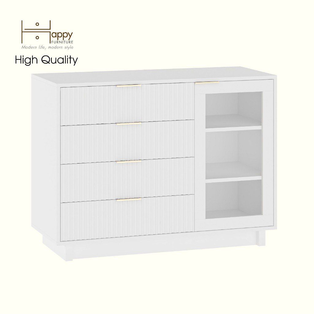 HAPPY FURNITURE , Tủ lưu trữ 4 ngăn kéo 1 cửa kính - NAMI, TLT_040 , 110cm x 45cm x 82cm DxRxC