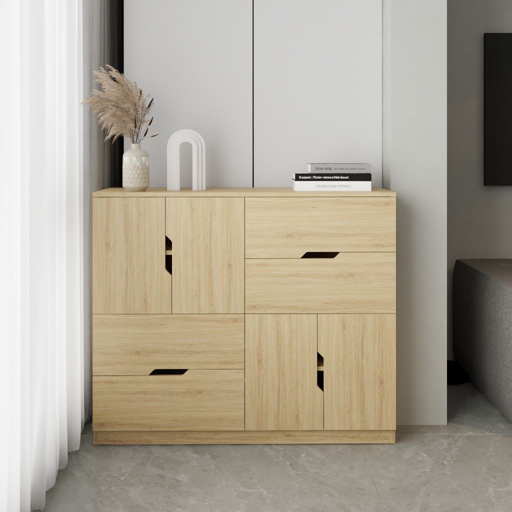 HAPPY FURNITURE , Tủ lưu trữ 4 cửa mở 4 ngăn kéo - DASH , THK_057 , 120x35x100cm