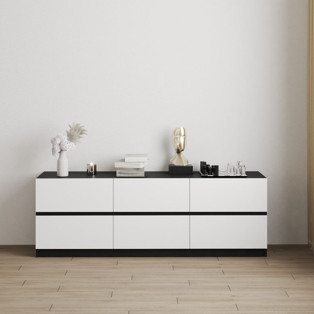 HAPPY FURNITURE , Tủ lưu trữ 6 ngăn kéo - KALA, THK_289, 160cm x 40cm x 55cm DxRxC