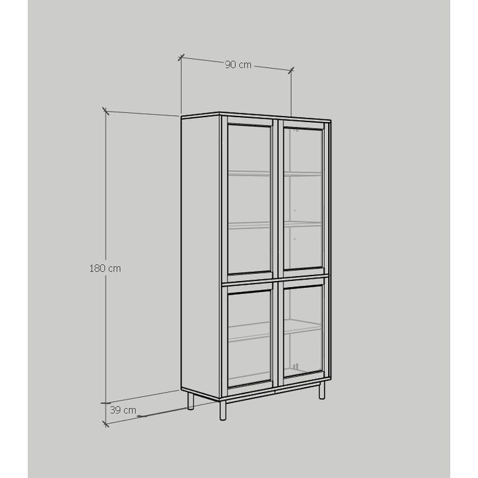 HAPPY FURNITURE , Kệ sách 5 tầng cửa kính chân sắt - CATY , KSA_020 , 90cm x 39cm x 180cm