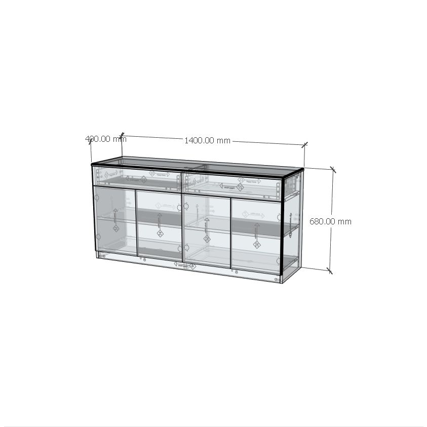 HAPPY FURNITURE , Gỗ tự nhiên , Tủ lưu trữ 4 cửa mở 2 ngăn kéo - YANNA , TLT_016_TRM , 140cm x 40cm x 68cm