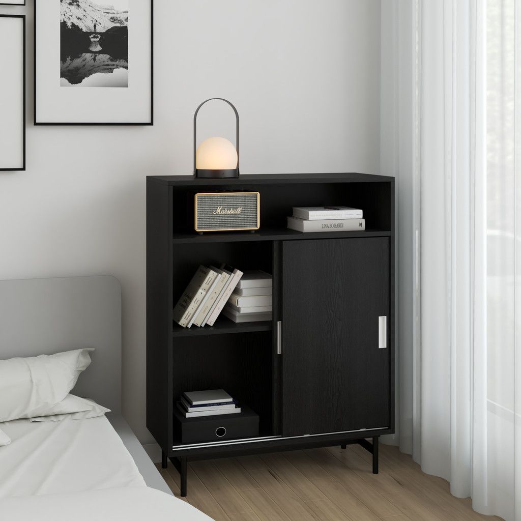 HAPPY FURNITURE , Tủ lưu trữ 3 ngăn cánh lùa chân sắt - LUCA , TCL_018 , 86cm x 36cm x 110cm