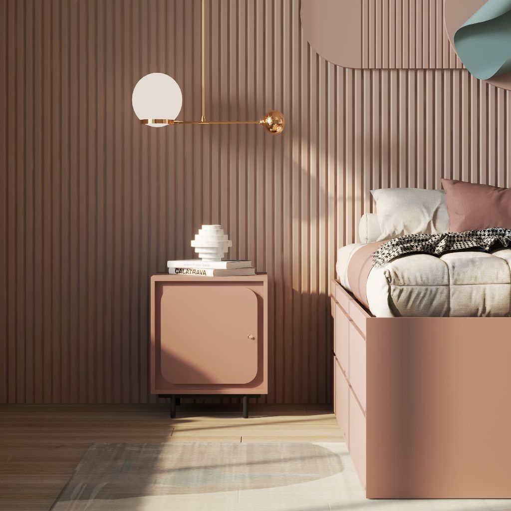 HAPPY FURNITURE , Táp đầu giường 1 cửa mở chân sắt - SWEETY , TCM_058 , 48cm x 40cm x 58cm