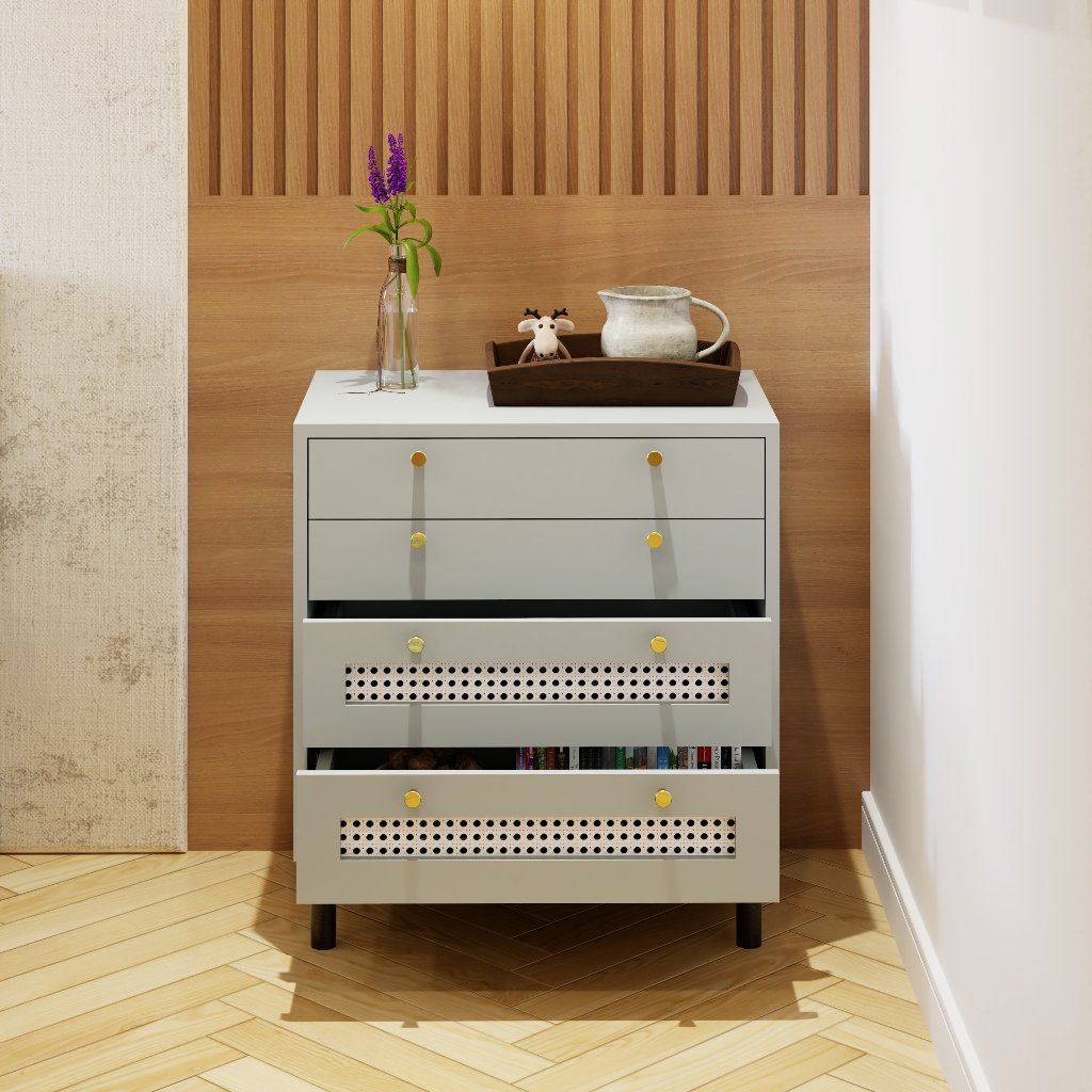 HAPPY FURNITURE , Tủ đựng đồ 4 ngăn kéo chân sắt - ROTAN , THK_126 , 60x40x66cm