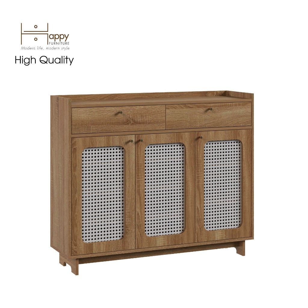 HAPPY FURNITURE , Tủ giày 3 cánh mây - MEYDAN , TCM_057 , 120cm x 34cm x 100cm