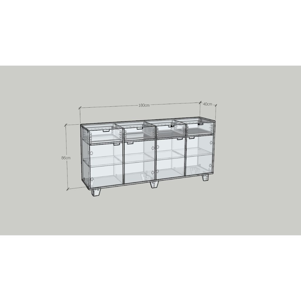 HAPPY FURNITURE , ALVA - Tủ lưu trữ 4 cửa mở 4 ngăn kéo , TCM_214 , 180cm x 40cm x 86cm DxRxC