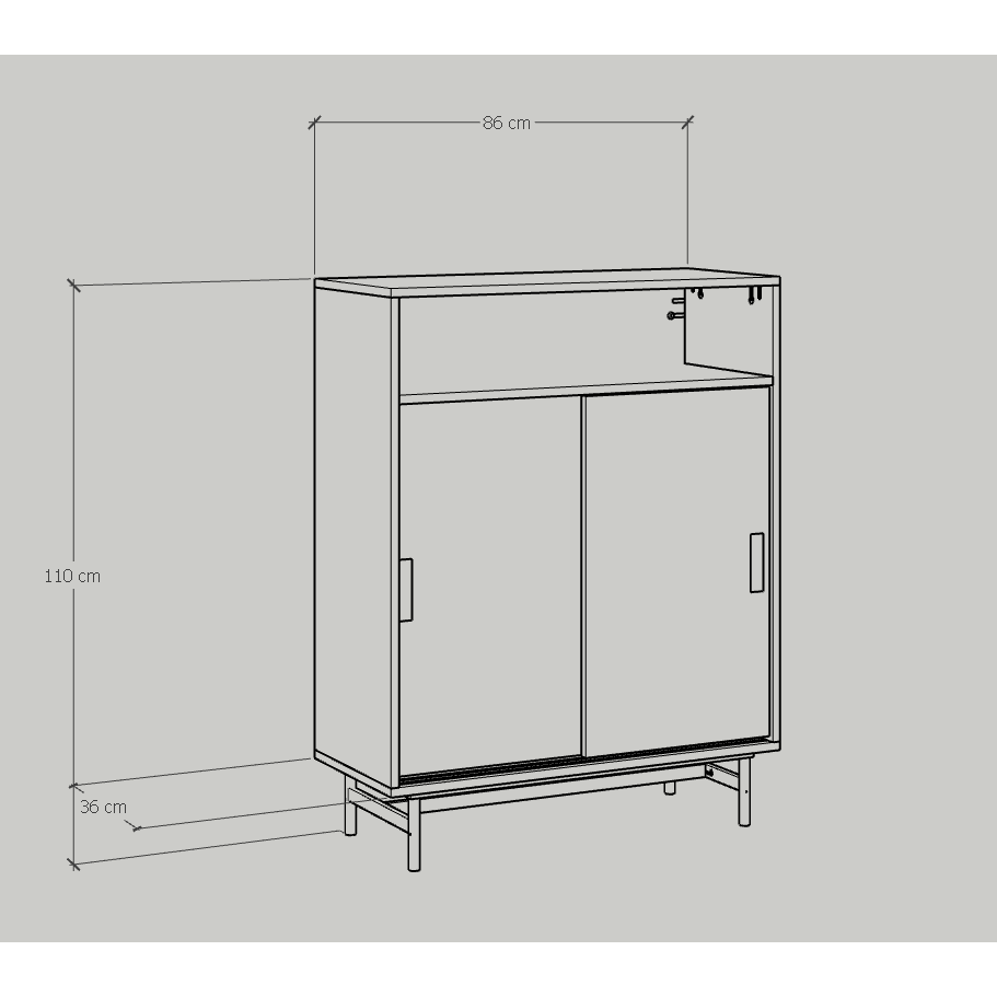 HAPPY FURNITURE , Tủ lưu trữ 3 ngăn cánh lùa chân sắt - LUCA , TCL_018 , 86cm x 36cm x 110cm