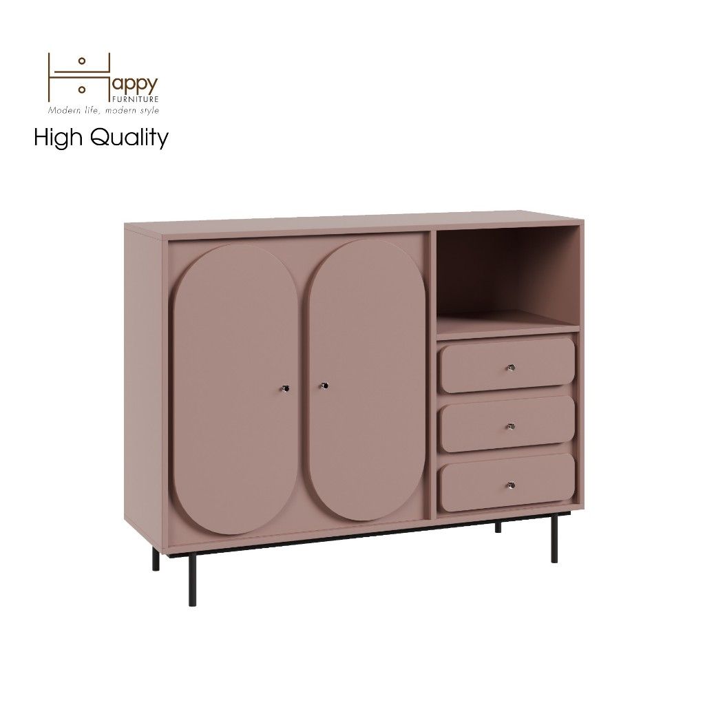 HAPPY FURNITURE , Tủ đựng đồ 2 cửa mở 3 ngăn kéo chân sắt - SWEETY , TCM_063 , 128cm x 40cm x 100cm