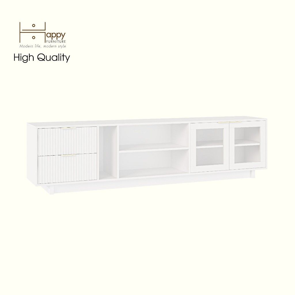 HAPPY FURNITURE , Kệ TV 2 ngăn kéo 2 cửa kính - NAMI, KTV_071 , 220cm x 40cm x 56cm DxRxC