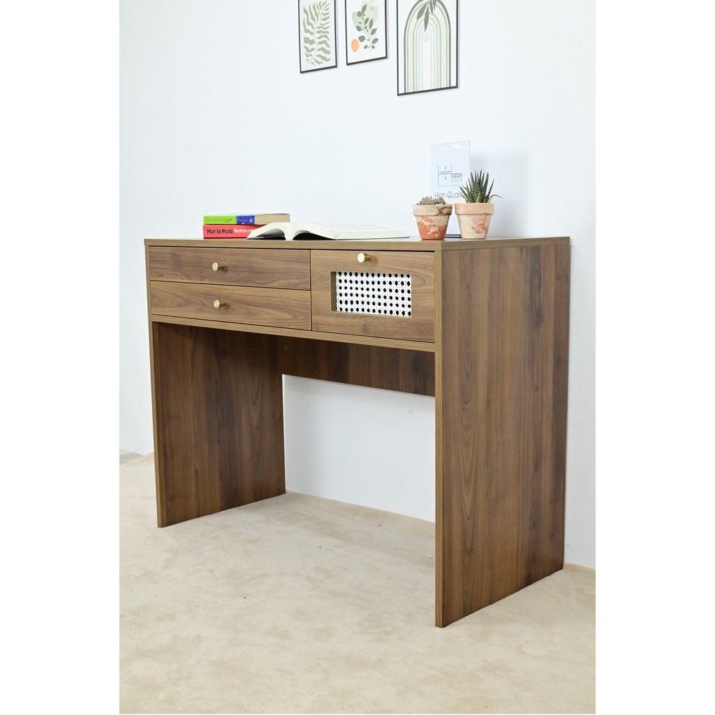 HAPPY FURNITURE , Bàn trang điểm 3 ngăn kéo - ROTAN , BAN_072 , 100cm x 45cm x 78cm