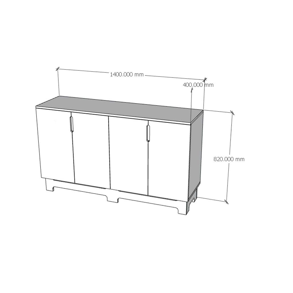 HAPPY FURNITURE , Tủ lưu trữ 4 cánh mở - MOLLY , TCM_105 , 140cm x 40cm x 82cm