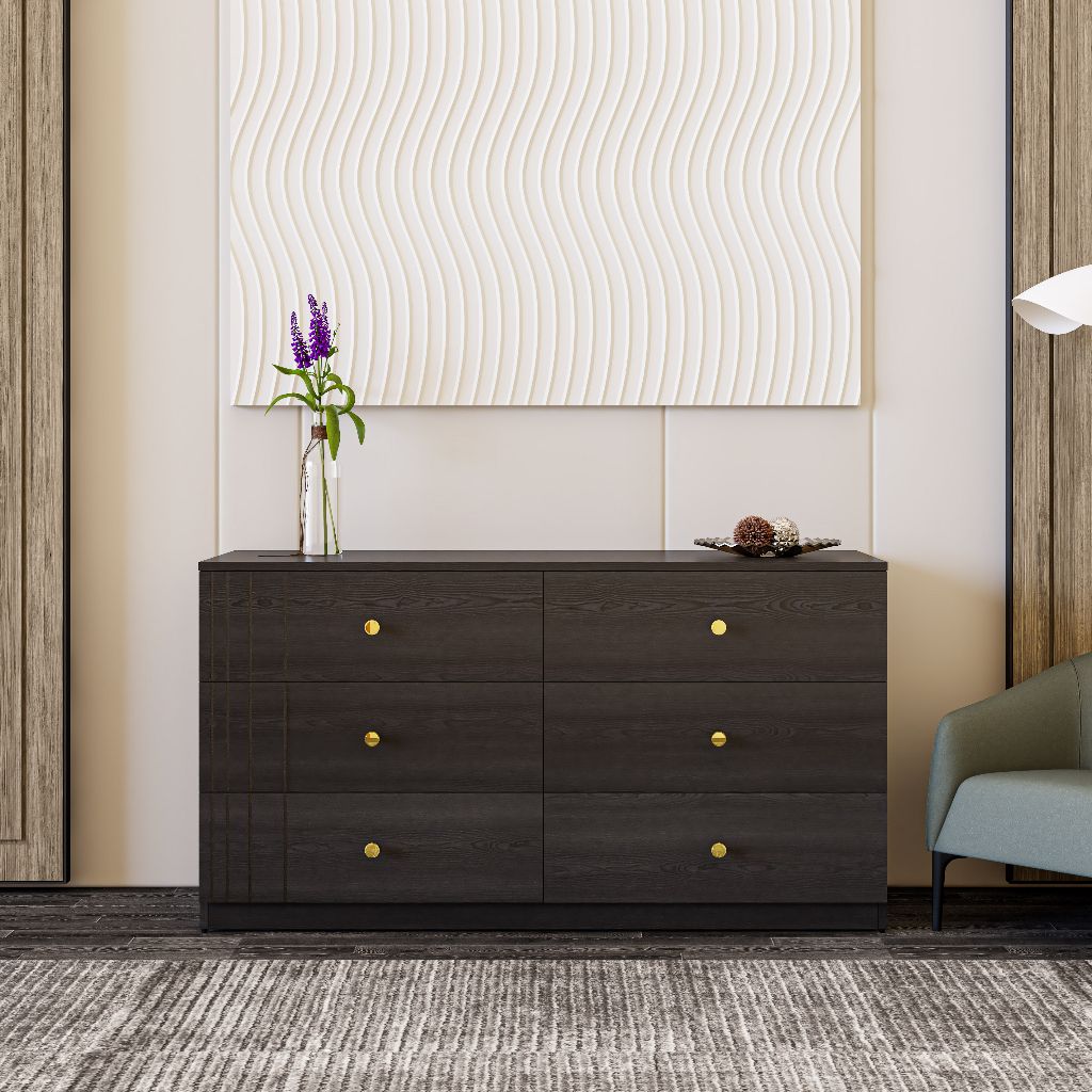 HAPPY FURNITURE , Tủ lưu trữ 6 ngăn kéo - JOVIE , THK_152 , 140cm x 45cm x 75cm