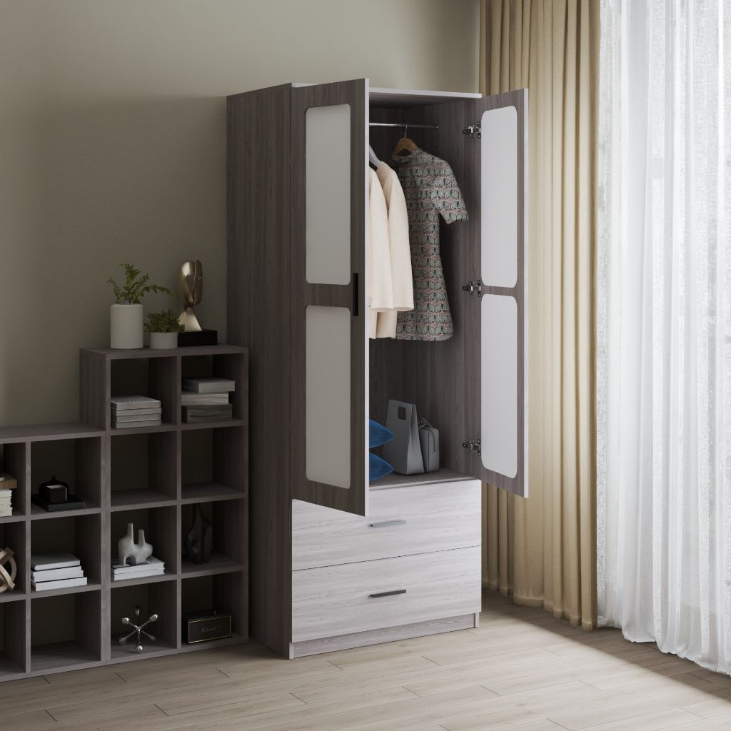 HAPPY FURNITURE , Tủ quần áo 2 ngăn kéo 2 cửa mở - TASY ,TCM_266 , 80cm x 54cm x 200cm DxRxC