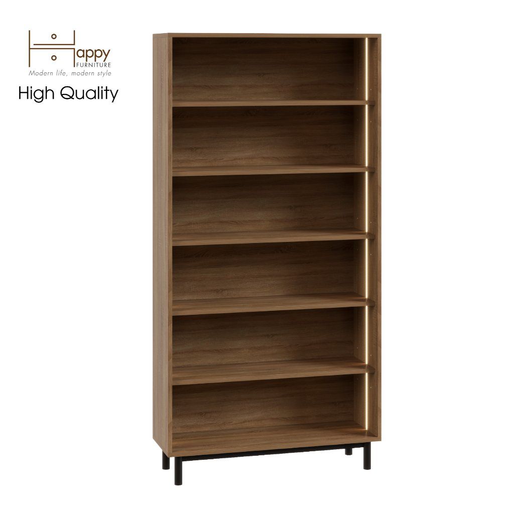 HAPPY FURNITURE , Kệ sách 6 tầng tích hợp đèn LED chân sắt - CATY , KSA_015_LED , 90cm x 30cm x 180cm